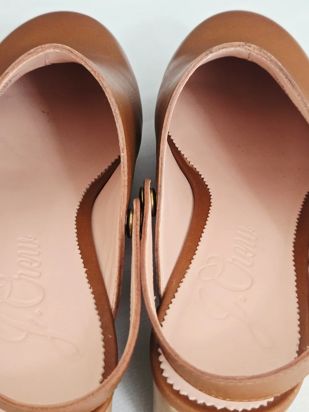 J. Crew Convertible Leather Clogs Tan Brown Studded Wood Platform Mules Size 8.5